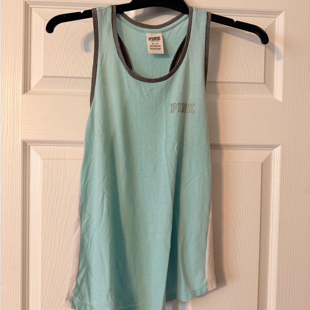 PINK Light Aqua Tank with Gray Trim size XS